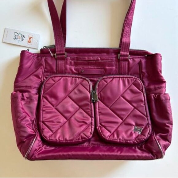 Lug Trotter Tote Bag Raspberry Red/Wine with Evermore Flora Green Interior - Picture 6 of 13